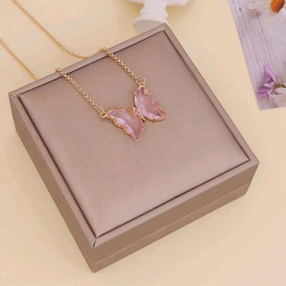 Pink Butterfly Necklace For Girls