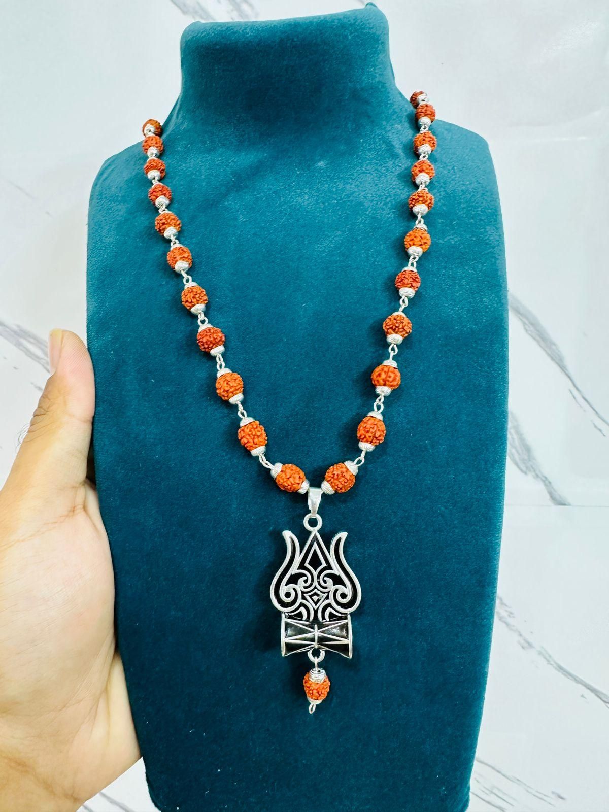 Trishul Damru Rudraksha Pendant with Orignal Rudraksha Mala📿