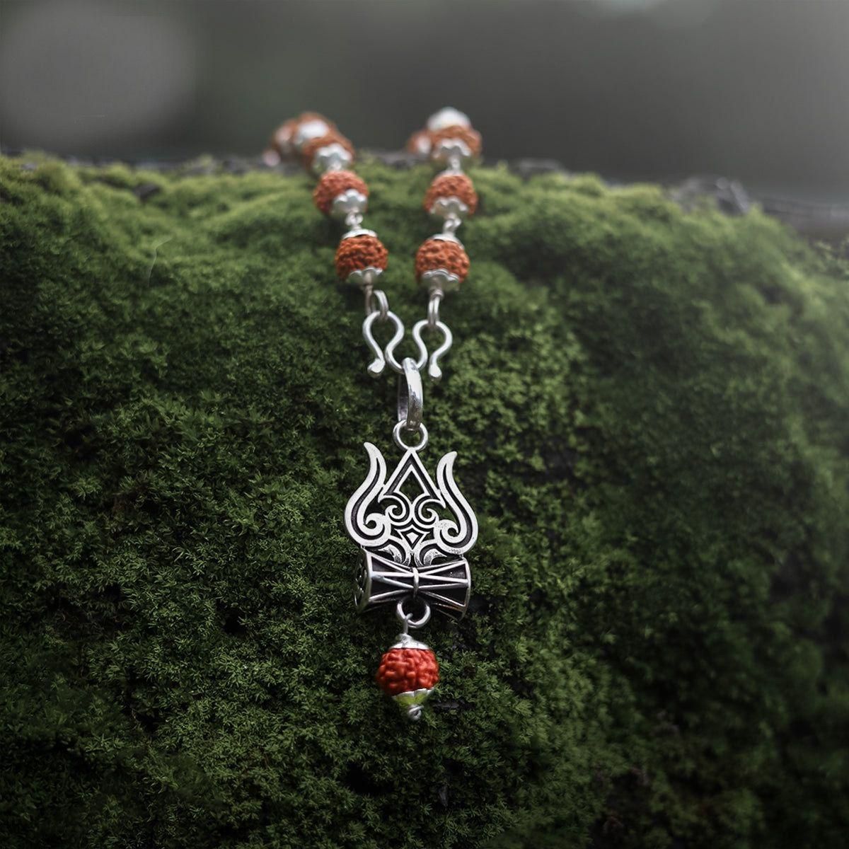 Trishul Damru Rudraksha Pendant with Orignal Rudraksha Mala📿