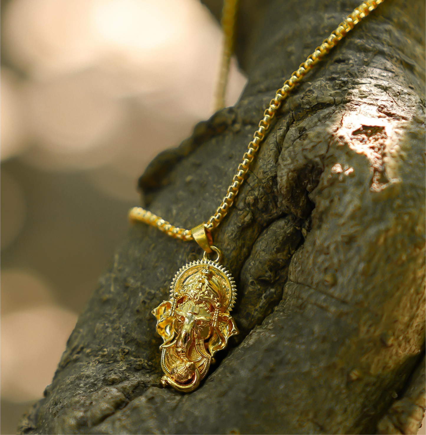 Ganesha Pendant With Snake Chain (Gold)